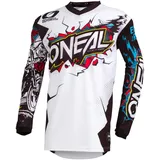 Motocross-Trikot Enduro Motorrad Passform für Maximale Bewegungsfreiheit Eingenähter Ellbogenschutz Atmungsaktiv Element Villain Erwachsene Weiß Größe S