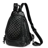 hengwin Kleiner Rucksack für Frauen PU Leder Convertible Damen Rucksacks Kleiner wasserdichter Rucksack Handtasche Reise Wandern Rucksacks mit mehreren Taschen Geräumige Fächer (Gittermuster) - M