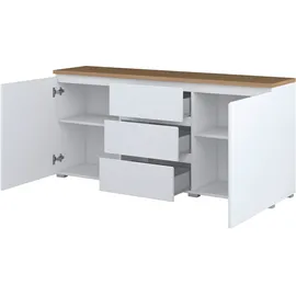 INOSIGN Sideboard INOSIGN "Modo, Breite 150 cm, moderne grifflose Kommode 2Türen/3 SK", weiß (weiß, eiche mauvella, weiß), B:150cm H:68cm T:34,5cm, FSC-zertifizierter Holzwerkstoff, Melamin, Sideboards, Sideboard, Schubladenkommode mit viel Stauraum, Einlegeböden
