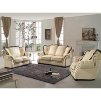 JVmoebel Sofa Klassische Couchgarnitur Polster Sitz Leder Garnitur 3+2+1 Sofas Neu, Made in Europe beige|schwarz