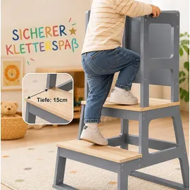 BABY VIVO Lernturm aus Holz mit Tafel grau