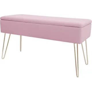 Echtwerk Sitzbank Scarlett mit Samtbezug, Aufbewahrungstruhe rechteckig, Schminkbank mit Stauraum, Aufbewahrungsbank mit Metallbeine, 75 x 30 x 41,5 cm, Polyester-Mischung, Rosa