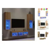 vidaXL 4-tlg. Wohnwand mit LED-Beleuchtung Sonoma-Eiche Holzwerkstoff