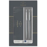 Parker Jotter Duo-Geschenkset mit Kugelschreiber und Druckbleistift (0,5 mm) | Edelstahl mit Chromzierteilen | Nachfüllmine mit blauer Tinte | Schulsachen und bürobedarf | Geschenkbox