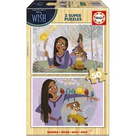 Educa - Disney Wish Puzzle, 2x50 Teile Holzpuzzleset für Kinder ab 4 Jahren, Kinderpuzzle (19739)