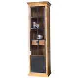 baario Mehrzweckschrank Schrank HOXT Industrial schmal Massivholz & Eisen Vitrine 60cm breit braun