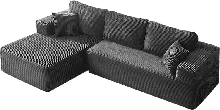 Modulares L-förmiges Ecksofa mit Schlaffunktion – rahmenloses Schlafsofa mit Chaiselongue Links, extra tiefer Sitzfläche, montagefrei, für Wohnzimmer, Grau