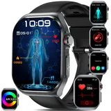 YYKY Smartwatch Damen Herren ΒΙυtzυcker,2.04”AMOLED mit EKG+HRV/Harnsäure/BMI/Annehmen/Anruf tätigen 2024 Smartwatch mit SOS-Notruf/Sportuhr Smartwatch für Android iOS (Schwarz)