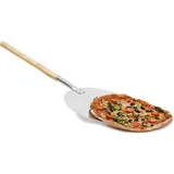 Relaxdays Pizzaschaufel rund, Pizzaschieber, Holzgriff, Profi Pizzaheber & Brotschieber, Aluminium, Ø 30cm, beige/silber
