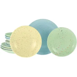 Teller-Set CREATABLE "Confetti, Tellerset 12-tlg.", bunt, 12 tlg., Steinzeug, Geschirr-Sets, Unregelmäßige bunte Punkte, Gute Laune Geschirr, Frisch, Freundlich