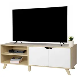 Relaxdays TV-Lowboard 140 x 40 cm Natur/Weiß Holzwerkstoff