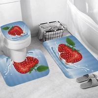 JIFOME Badteppich 3 Stück Weiche saugfähige Badematten,Erdbeere verführerische Frucht gesunde Nahrung Wasser,rutschfeste Badematte Teppiche & Toilettendeckelabdeckung Set Waschbar