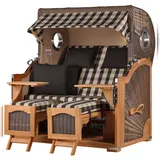 Mr. Deko bene,iving Strandkorb Komplettset Ammersee Grande XL Teak Bullauge PE grau Modell 505 inkl. Liftersystem Schutzhülle Doppelrollen Glasbecherhalter