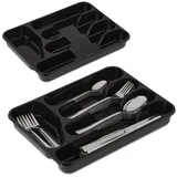 Relaxdays Besteckkasten 2er Set HxBxT: 4 x 24,5 x 32,5 cm 5 Fächer Kunststoff schwarz