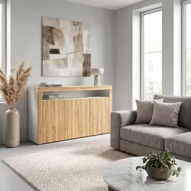 Vladon Valencia 155 x 92 x 40 cm Weiß matt / Eiche Natur / Braun