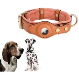 PUSHY.D AirTag-Halsband für Hunde und Katzen Hochwertiges Leder Warmes Fleece Langlebiges Intelligentes Verstellbares Anti-Verlust-Halsband mit Tracker Für Kleine Mittlere und Große Hunde(Braun,S)