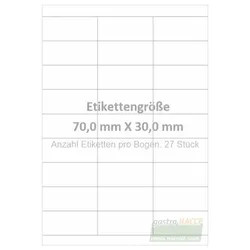Wasser auflösbare Etiketten 70,0 x 30,0 mm(Anzahl Bögen /VPE: 25)