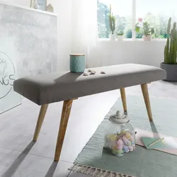 Kadima Design Sitzbank `Sile`: Retro-Stil, Bequeme Polsterung, Strapazierfähiger Stoffbezug, Massivholz, Anti-Rutsch-Noppen. Grau, 117x38x51 cm