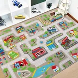 Capslpad Kinder Teppich Spielteppich für Kinder Stadt 150x200cm Rutschfest Kinderteppich Spielmatte Maschinenwaschbar Kurzflor Pädagogischer Spielteppich für Kinderzimmer Spielzimmer Dekor, Wüstengelb