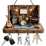 LUMIREX Schlüsselkasten Holz, Retro-Musikinstrumenten-Thema Schlüsselablage, Schlüsselhaken für die Wand, Multifunktionales Flur Deko, Schlüsselboard für Küche, Eingang, Flur, Schlafzimmer, Haustür