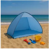 BURI Kuppelzelt Pop-Up Strandmuschel Windschutz Sonnenschutz Sichtschutz Strandzelt blau