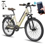 Fafrees F26 Pro ebike 14.5Ah Akku, Elektrofahrrad 250W 26 Zoll, City e-Bike 25km/h, e Bike Herren Damen, E-Fahrrad Support Mobile APP, Reichweite bis zu 55-110Km, Gold