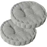 Sitzkissen Rund, 2Er Set Bodenkissen, 40 X 40 Cm Sitzkissen Stuhl Baumwolle Polsterung Dicke Bodenkissen Yogakissen Haustierbett, Sitzpolster Für Den Innen Und Außenbereich Stuhlkissen-Set, Hellgrau