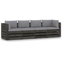 vidaXL 4-Sitzer-Gartensofa mit Kissen Grau Imprägniertes Holz