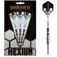 Unicorn Information System Unicorn Hexium Style 1 | 90% Tungsten Black Bomb/Spring Onion Front-Loaded Barrels with Gold Rings | Steel Tip Darts Set | Durable Stunning Ultrafly Flights | Noir Black Volute Points | 24g