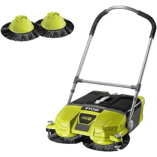 Ryobi Kabellos Akku-Kehrmaschine (18 V, Kehrbreite 53 cm, Kickschalter, Auffangbehälter 17 l, ohne Akku) R18SW3, Grün & RAKDSB02 Ersatzbürsten, 2 Stück