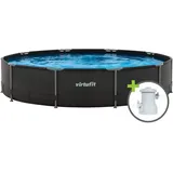 VirtuFit Rundes Frame Pool - Rahmen Pool - 366 cm - Einfach aufzubauen - Inklusive Filterpumpe und Kartusche - Schnelle Installation