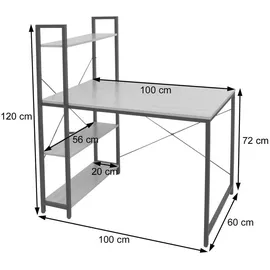 MCW Schreibtisch, mit Regal MCW-K81, Laptoptisch Bürotisch Arbeitstisch, 100x60cm Metall MDF ~ Marmor-Optik weiß