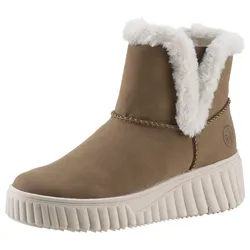 Winterboots RIEKER, Damen, Gr. 43, weiß (braun, sanftes weiß), Velourslederimitat, Textil, sportlich, Schuhe, Schlupfboots, Stiefelette mit beidseitigen Stretcheinsätzen