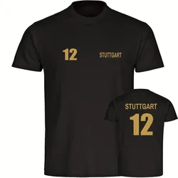 multifanshop Herren T-Shirt - Stuttgart - Trikot Nummer 12 gold - Druck gold metallic - Männer
