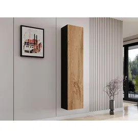 Mirjan24 Hängevitrine, Schwarz, Eiche Wotan, Holzwerkstoff, Rechteckig, 40x180x30 cm, Wohnzimmer, Wohnwände, Vitrinenschränke