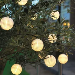 LED Solar Lampionkette 10 weiße Lampions 8 Funktionen 4,5m Garten Balkon