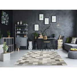 OCI DIE TEPPICHMARKE NEW VILLA SQUARES", grau (grau, creme), B:65cm H:20mm L:130cm, Polypropylen, Teppiche, Teppich, feine Karos, meliert, Wohnzimmer
