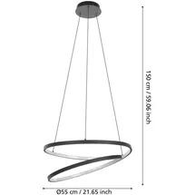 EGLO LED Pendelleuchte Ruotale schwarz weiß 55 x 150 cm