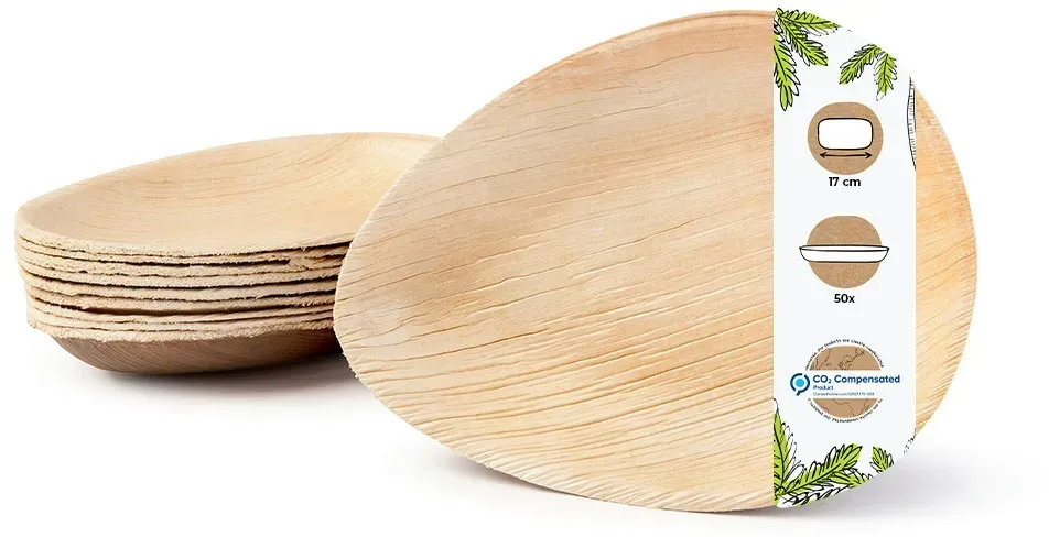 BIOZOYG 50 Stück Palmblatt Teller 17cm Einweggeschirr Tropfenform robust dekorativ nachhaltiges Einweggeschirr umweltfreundliche Einwegteller