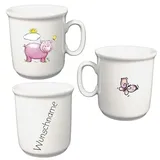 Kinder Tasse Becher aus Porzellan Kakaobecher Tiermotive personalisierbar mit Wunschname Name Kindergeschirr mit Namen personalisiert (Schwein)