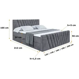 altdecor Boxbett, ERNINA-Z - 160x200 cm - H3 - Dunkelgrau