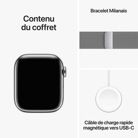 Apple Watch Series 9 GPS + Cellular 41 mm Edelstahlgehäuse silber, Milanaise Armband silber One Size