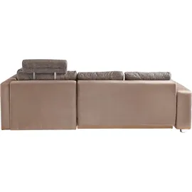 Jockenhöfer Ecksofa mit Bettfunktion, Bettkasten und Federkern, wahlweise mit 1 oder 3 Kopfstützen, Ottomane links oder rechts montierbar, braun