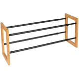 Wenko Schuhregal Ecori, 2 Etagen zur Schuhaufbewahrung, Bambus-Rahmen, Metall-Stangen mit Anti-Rutsch-Oberfläche, ausziehbar, Schwarz