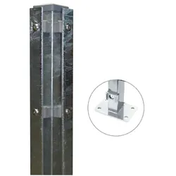 MR-Shop Eckpfosten feuerverzinkt mit Bodenplatte, Flacheisenleiste, 1.630 mm