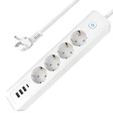 Steckdosenleiste mit USB C 4 Fach Mehrfachsteckdose mit Schalter, Mehrfachstecker Steckerleiste Überspannungsschutz Wandmontage 3680W 16A Verlängerungskabel 1.8M Verteilersteckdose für Heim Weiß