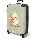 NoBoringSuitcases.com® Koffer Kinder Groß 67x43x25 cm Kinderreisekoffer Kinderkoffer mit Roller Leicht Trolly Große M Hartschalenkoffer Kind Bär - Braun - Buch - Grün