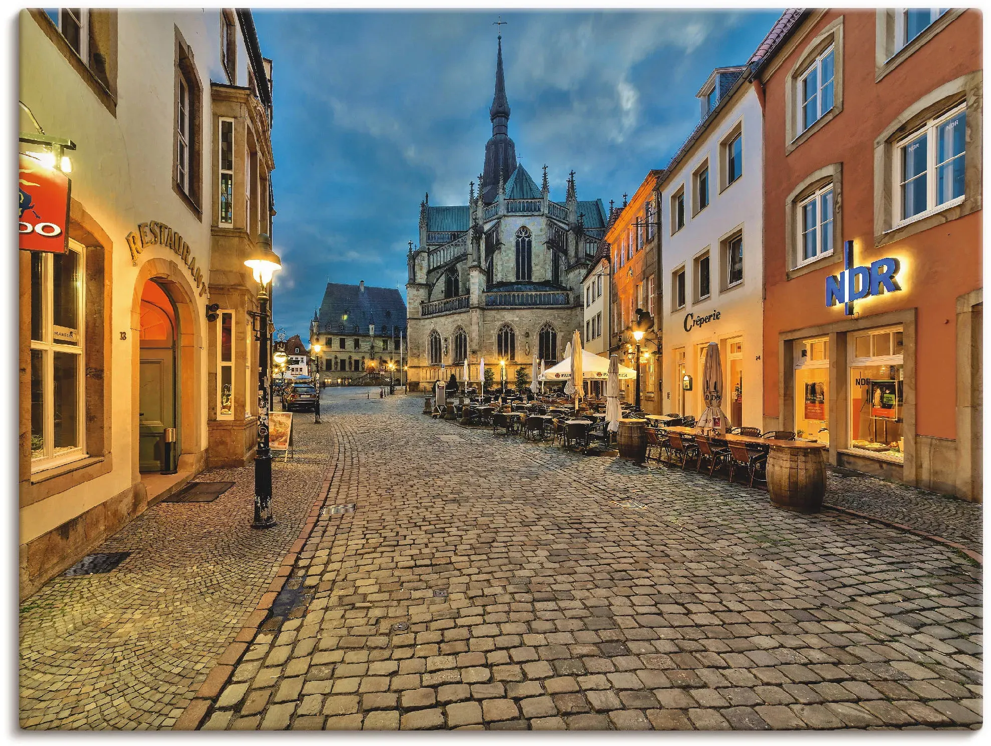 Wandbild ARTLAND "Osnabrück, Blick auf die Marienkirche", gold (goldfarben), B:80cm H:60cm, Canvas, Leinwand, Bilder, als Leinwandbild, Poster in verschied. Größen