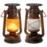 Vintage Solar Laterne Warmweiß Ultra Helle Solarlaterne für außen Retro Design Led Laterne Outdoor, Wasserdichte Laterne mit Flammenoptik für Garten und Camping, laternen für draußen (2er Pack)