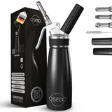 OSEDO® Sahnespender 500ml - inkl. 3 Edelstahl Tüllen + 2 Kapselhalter + Reinigungsbürste + Rezepte Ebook - Hochwertiger Aluminium Sahnesyphon für Sahne, Espumas, kalte und warme Saucen (Schwarz) - Einheitsgröße